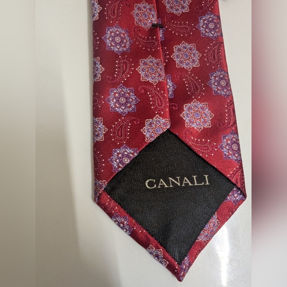Canali Mens Floral Silk Red Tie - Picture 3 of 9